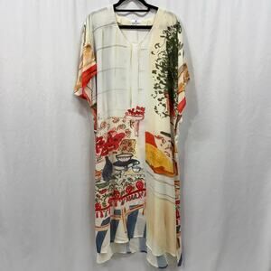 Dhara Sheth Dubai Printed Kaftan Midi Sheath V Neck Short Sleeve One Size